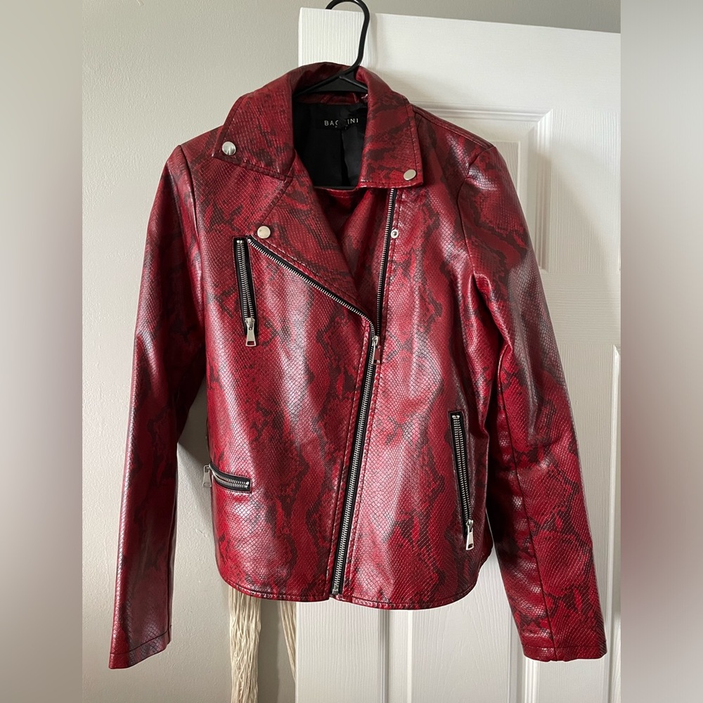 Red Snakeskin Faux Leather Jacket